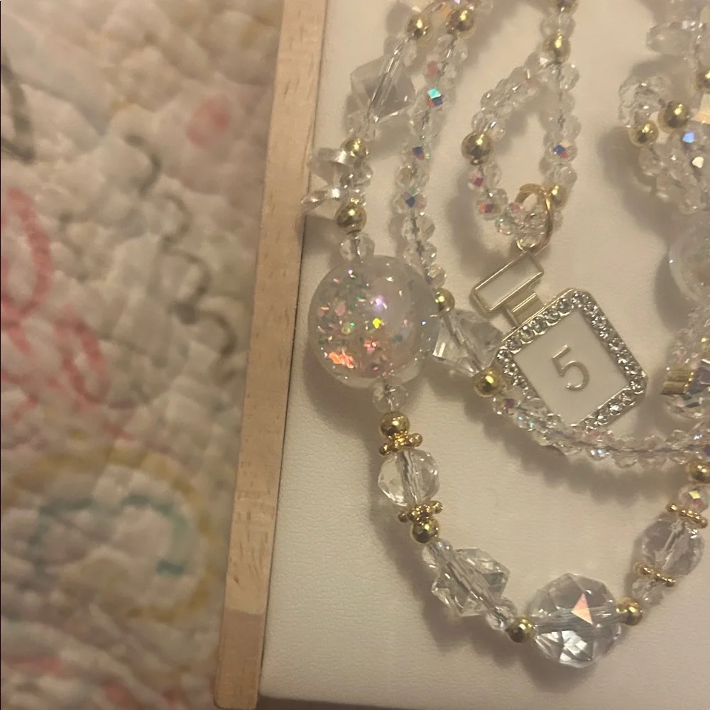 Clear Crystal Beaded phone chain  Bracelet with Number 5 perfume - Women Jewelry